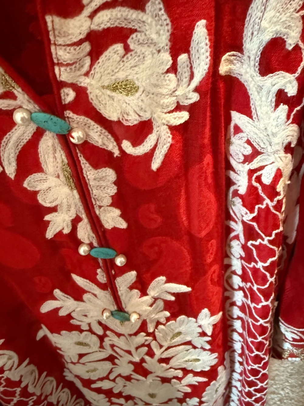 Agha noor Red Embroidered Women's shirt  with White Floral Accents